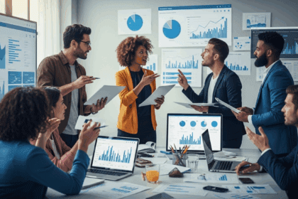 A dynamic scene depicting a vibrant boardroom where a diverse team of entrepreneurs passionately debates and strategizes over resource allocation for their startup, showcasing a lively interaction amidst charts and graphs on screens, embodying the tension between empowerment and control. No texts on scene. Keywords: photorealistic style, high resolution, 4k details, HDR, cinematic lighting, professional photography, studio lighting, vibrant colors.