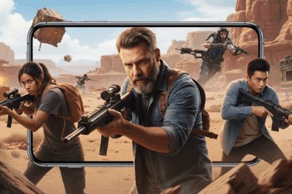 A dynamic gaming scene depicting a mobile gaming environment showcasing immersive graphics from a battle royale game, with players intensely focused as they navigate a digital landscape filled with obstacles and challenges related to performance issues. No texts on scene. Keywords: photorealistic style, high resolution, 4k details, HDR, cinematic lighting, professional photography, studio lighting, vibrant colors.
